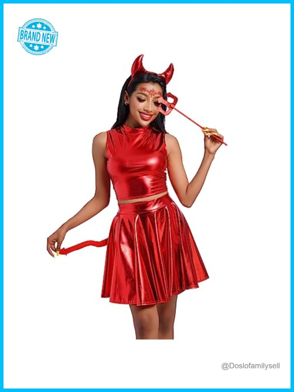 Women's Metallic Angel Devil Costume Set with Wings Halo Headband Wand